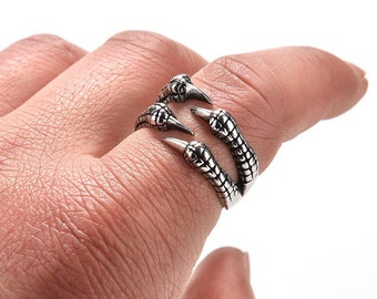 Adjustable Silver Dragon Claw Ring for Man & Woman, Gothic Eagle Claws Ring, Bague Griffe de Dragon, Animal Rings, Fashion Jewelry Gift