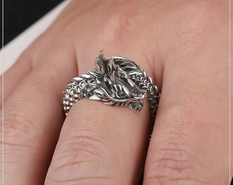 Amulet Ring PikaLF Dragon Ring for Men Punk Animal Dragon Jewelry for Men Boys Retro Domineering Dragon Rings Vintage Dragon Head Ring
