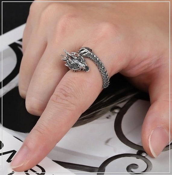 Silver dragon ring mens deals