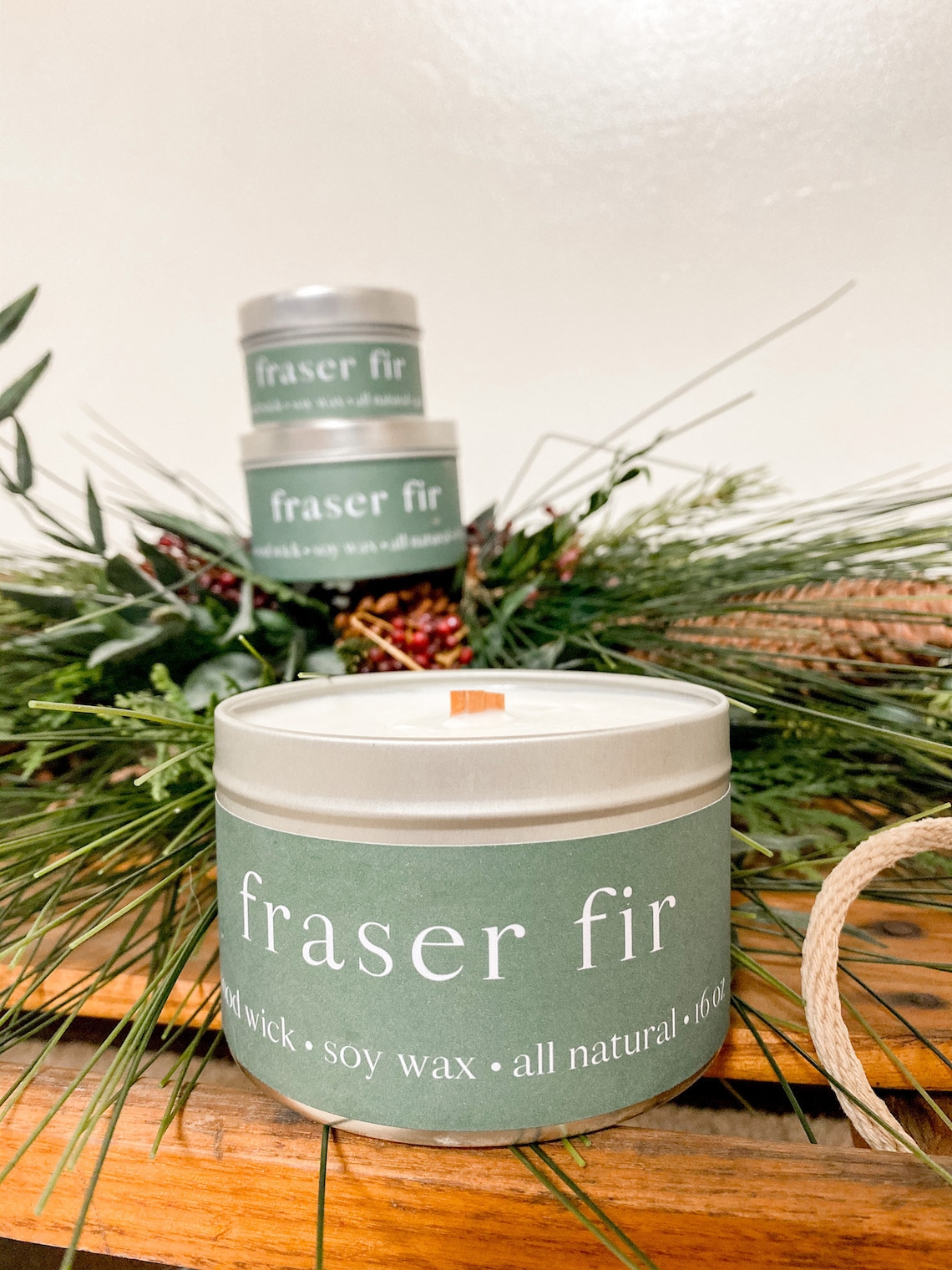 Christmas Candle Fraser Fir Allnatural Soy Wood Wick Etsy