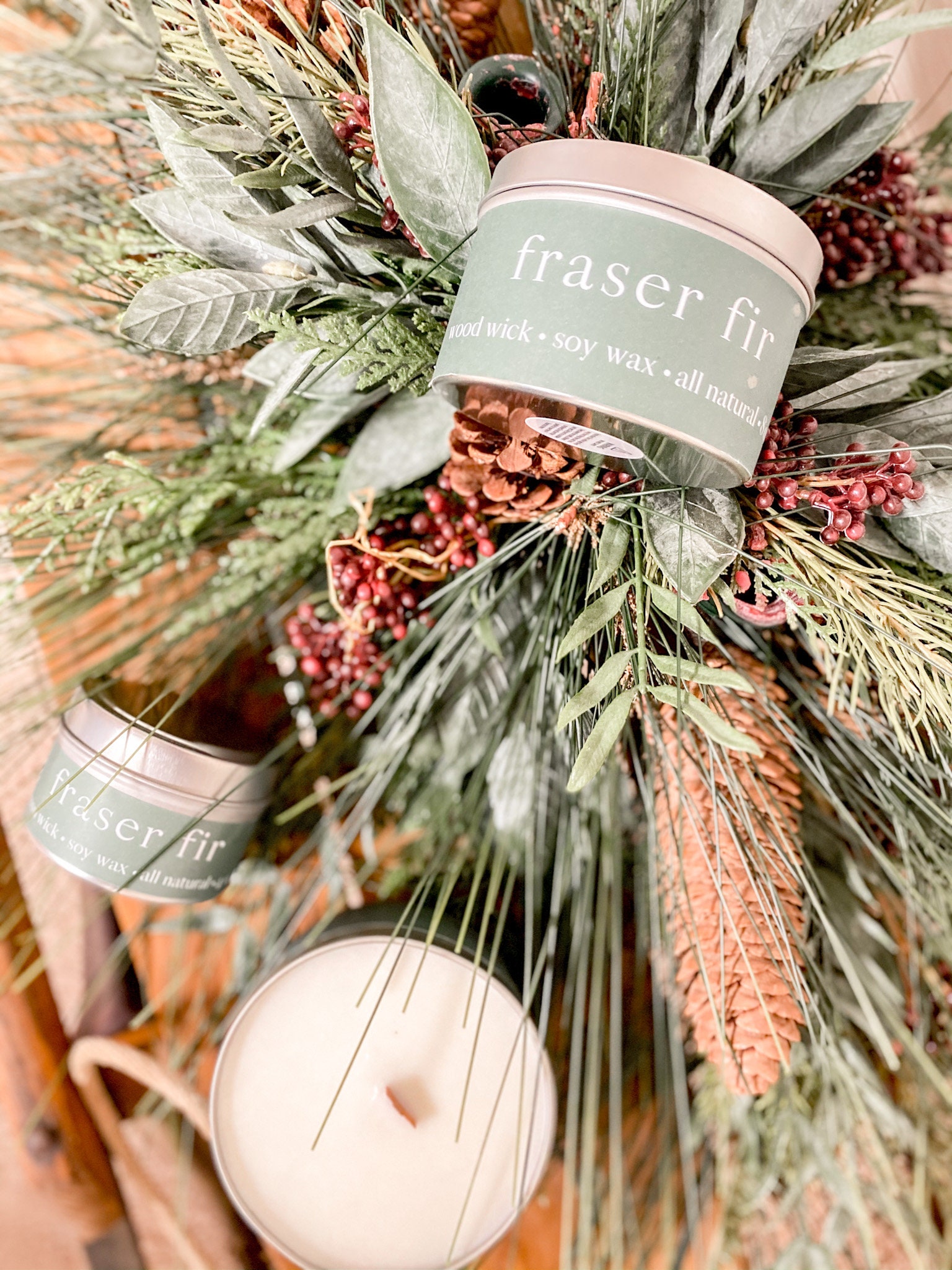 Christmas Candle Fraser Fir Allnatural Soy Wood Wick Etsy