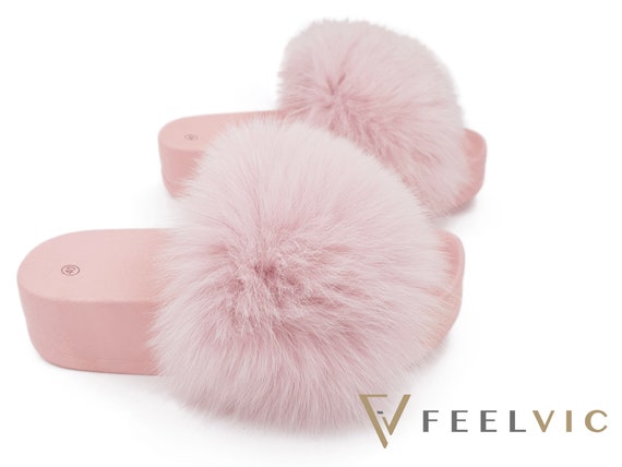 Real Fox Fur Slides Pink Fur Slides Work From Home With 