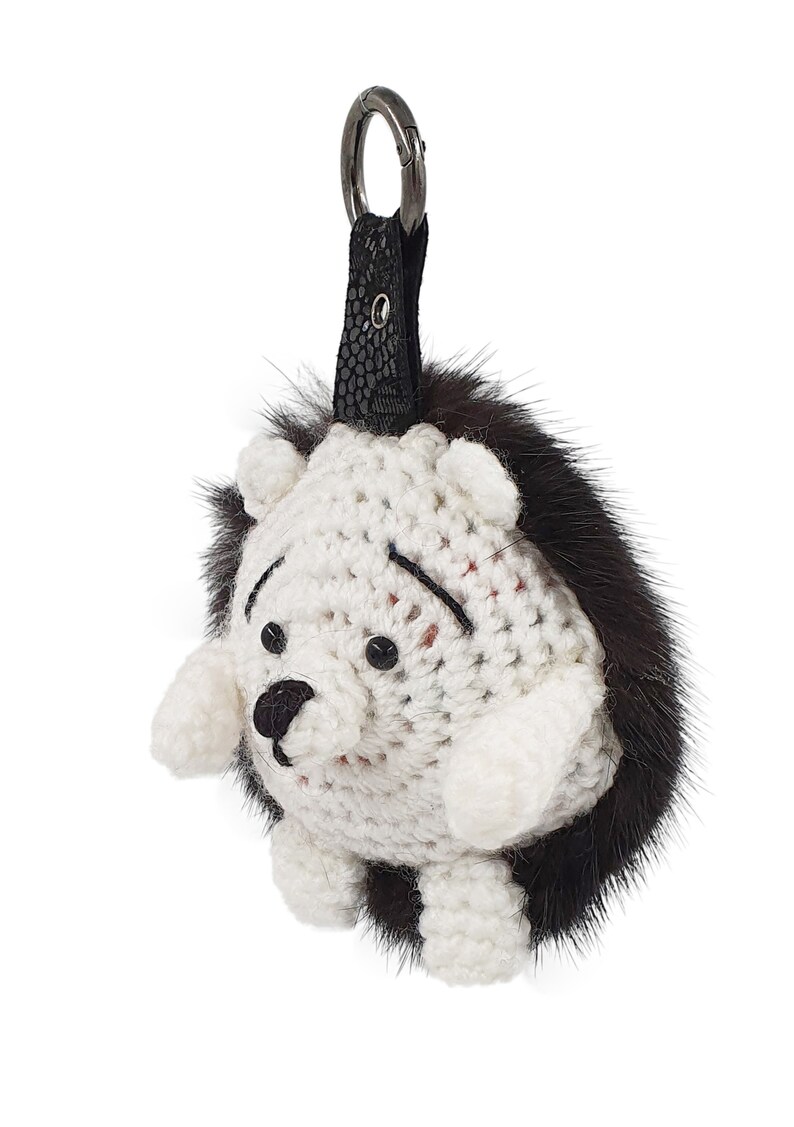 Handmade Bag Charm Amigurumi keychain Real fur pom pom Mink fur