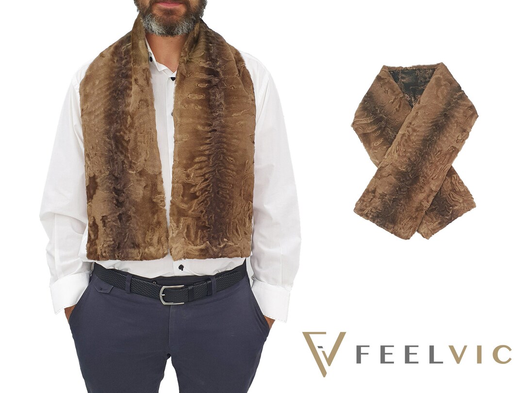Swakara Scarves, Mens Neck Scarf, Golf Gift for Man, Fur Collar Scarf