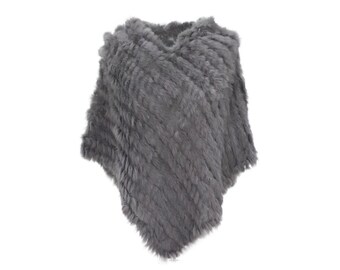 Knit Rabbit Fur Poncho / Fur Cape