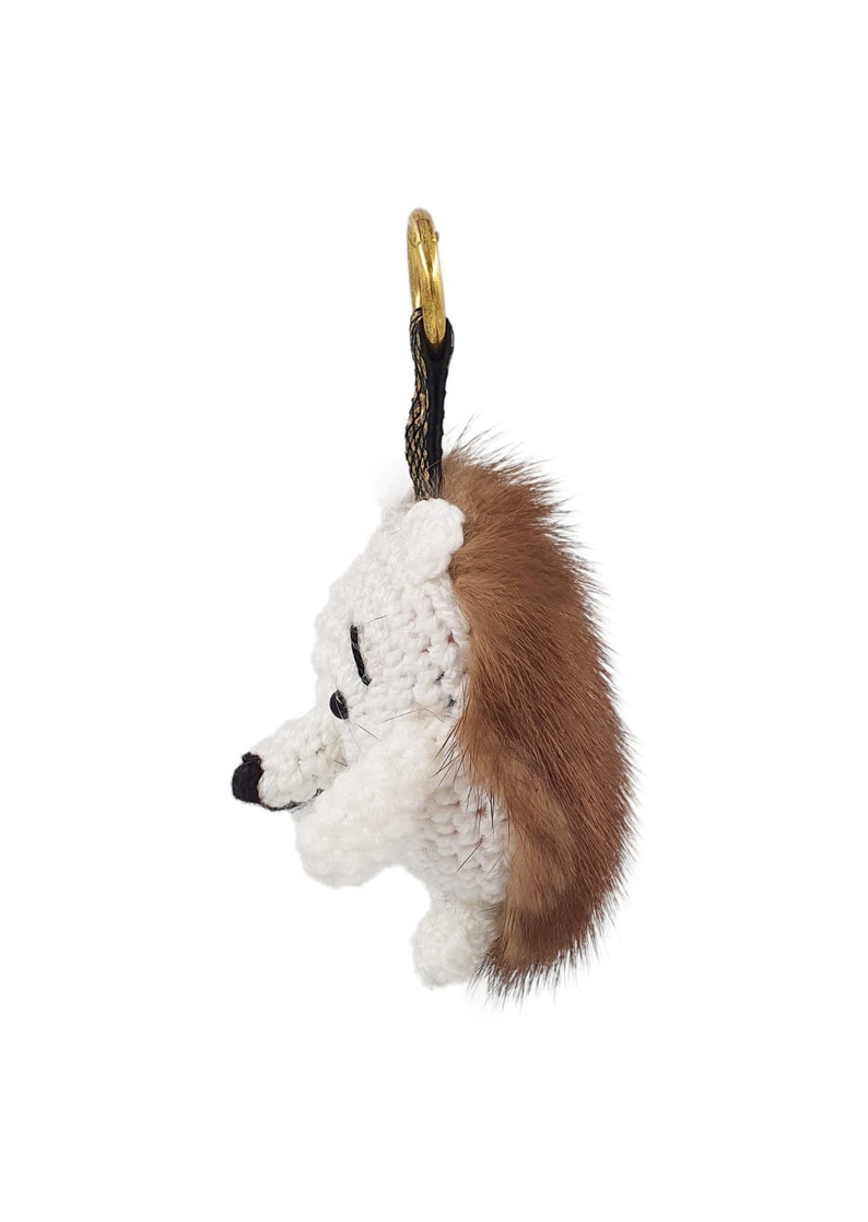 Handmade Bag Charm Amigurumi keychain Real fur pom pom Mink fur