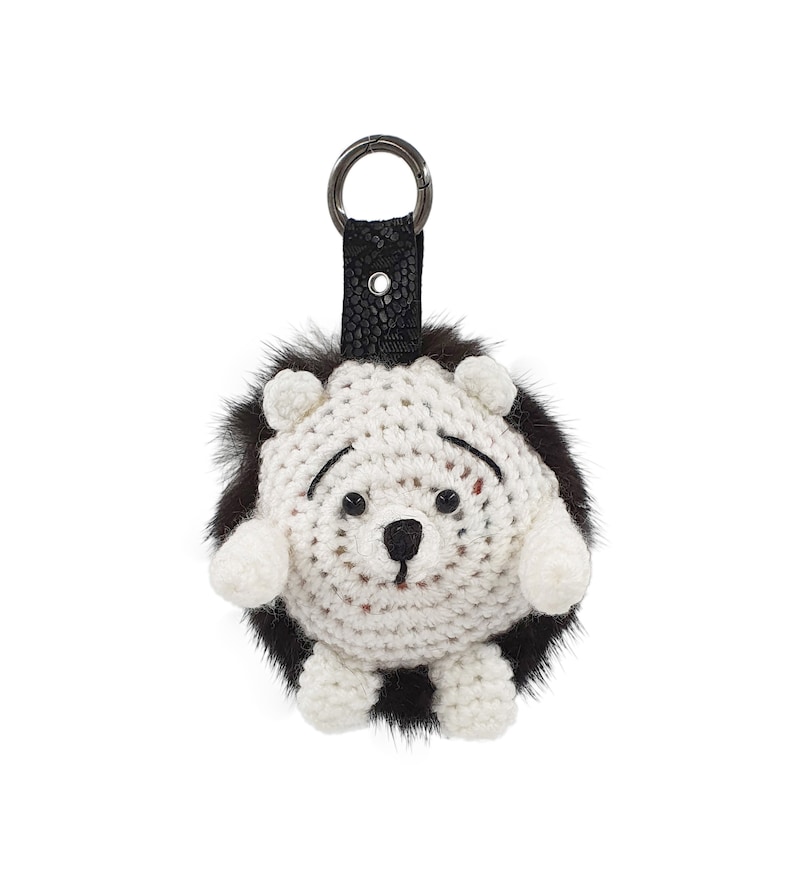 Handmade Bag Charm Amigurumi keychain Real fur pom pom Mink fur