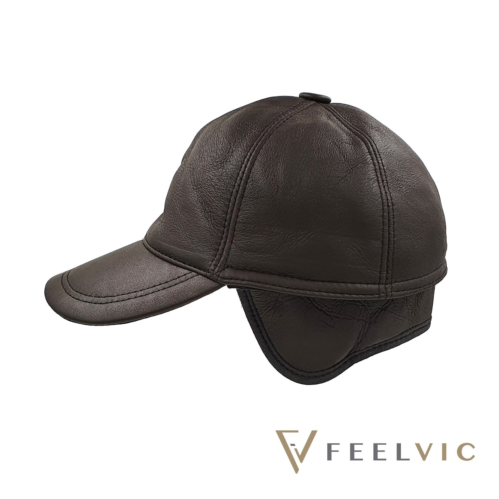 Mens Winter Hat From Real Leather With Sheepskin Lining and Ear Flaps