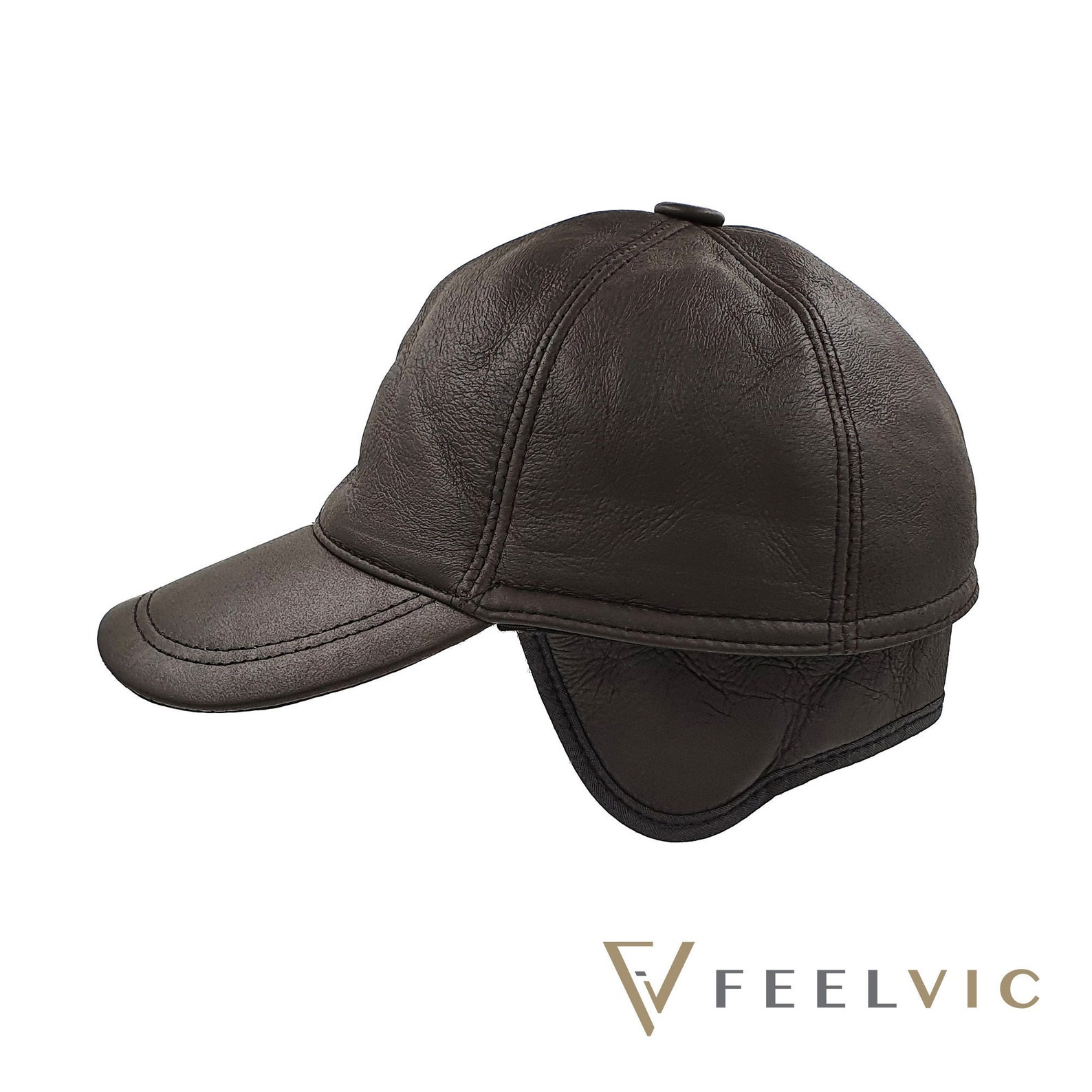 Mens Winter Hat From Real Leather With Sheepskin Lining and Ear Flaps