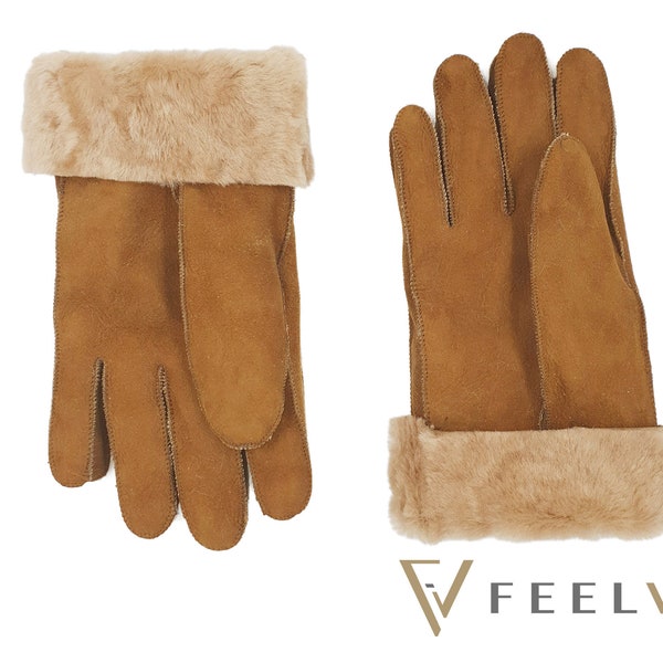 Personalisiertes Geschenk warme Winter braune Schaffell Handschuhe für Damen und Herren Handschuhe, Vatertagsgeschenk von Tochter