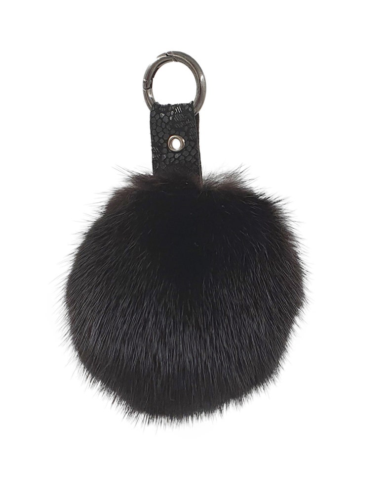 Handmade Bag Charm Amigurumi keychain Real fur pom pom Mink fur
