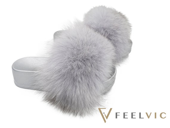 Real Fox Fur Slides Fur Slippers Work From Home With Furry