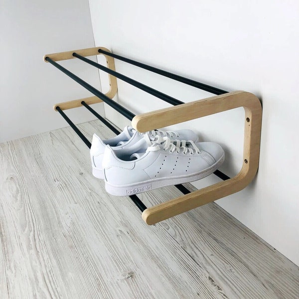 Handmade Modern Natural Pine Wood Shoe Rack for Entryway, Shoes Storage Organizer for Wall, Wood Shoe Shelf Tier Shoe Shelf for Wall