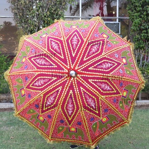 So Pretty Indian Handcrafted Elephant Embroidery Large Decorative Bohemians Garden Umbrella Sun Shade Cotton Outdoor Parasol Designer image 1