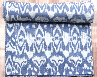 Nouveau bleu clair coton Kantha couette reine couvre-lits couverture réversible jeter imprimé Boho couvre-lit à la main broderie couette 90*108