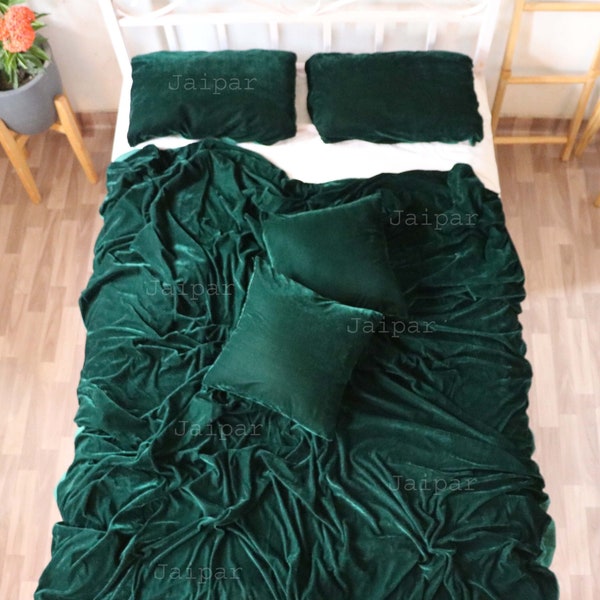 5 pcs Ultra-Luxe Crushed Dark Green Velvet Duvet Cover Boho Bedding UO Comforter Cover Donna Cover Quilt Cover Emerald Green Velvet Duvet