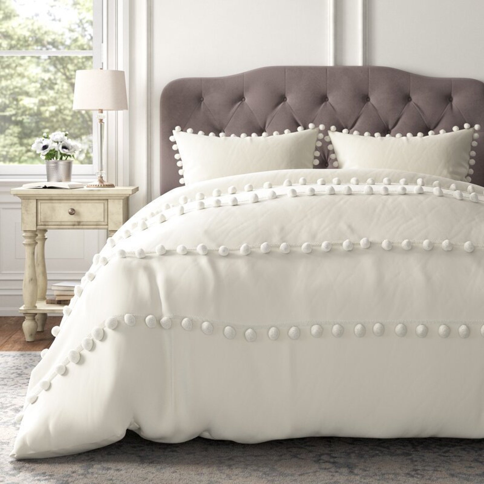 5 Pcs Washed White Cotton PomPom Duvet Cover Boho Bedding Etsy