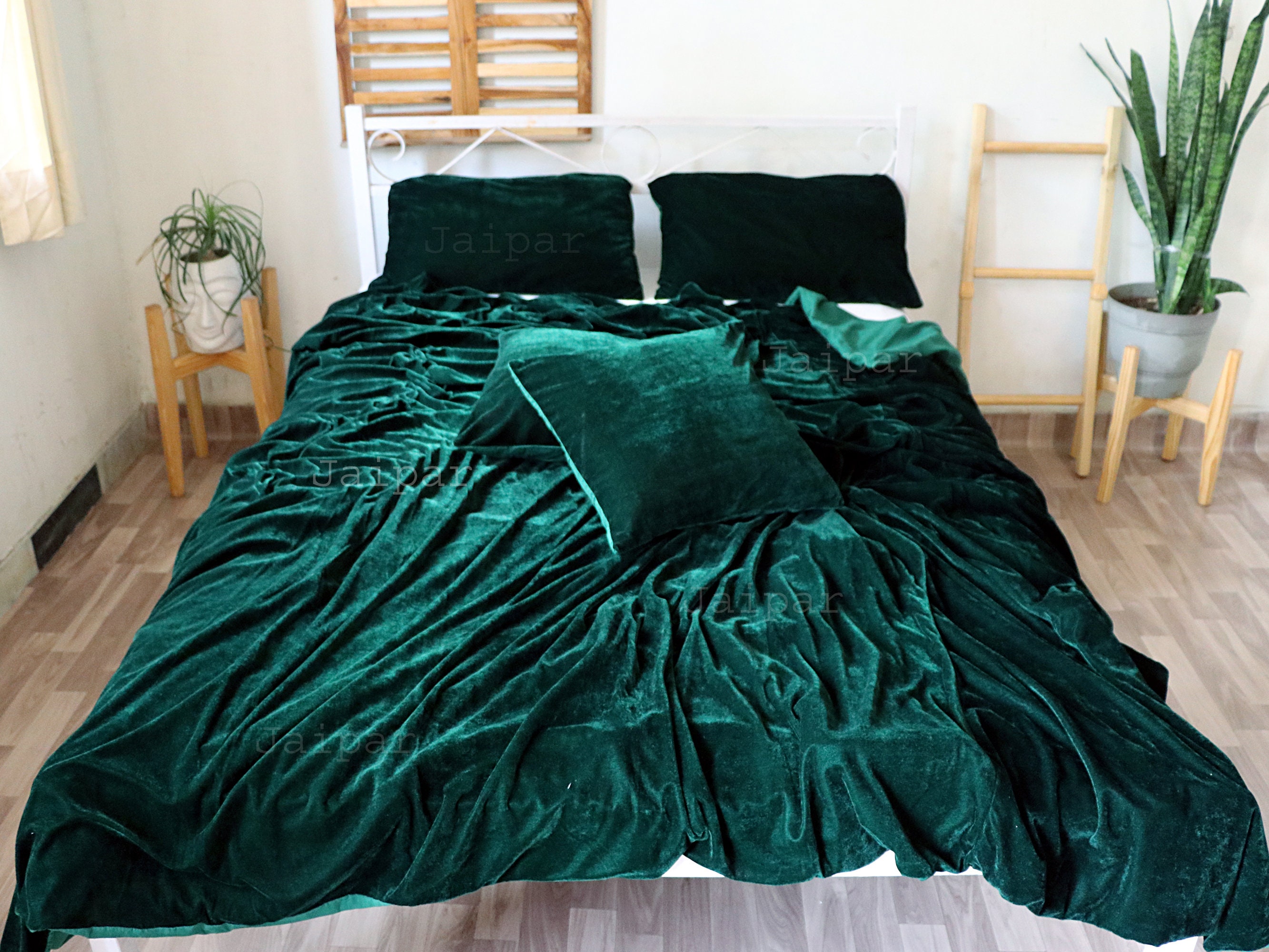 5 Pcs Set Ultra Luxury Dark Green Velvet Duvet Cover Boho Etsy
