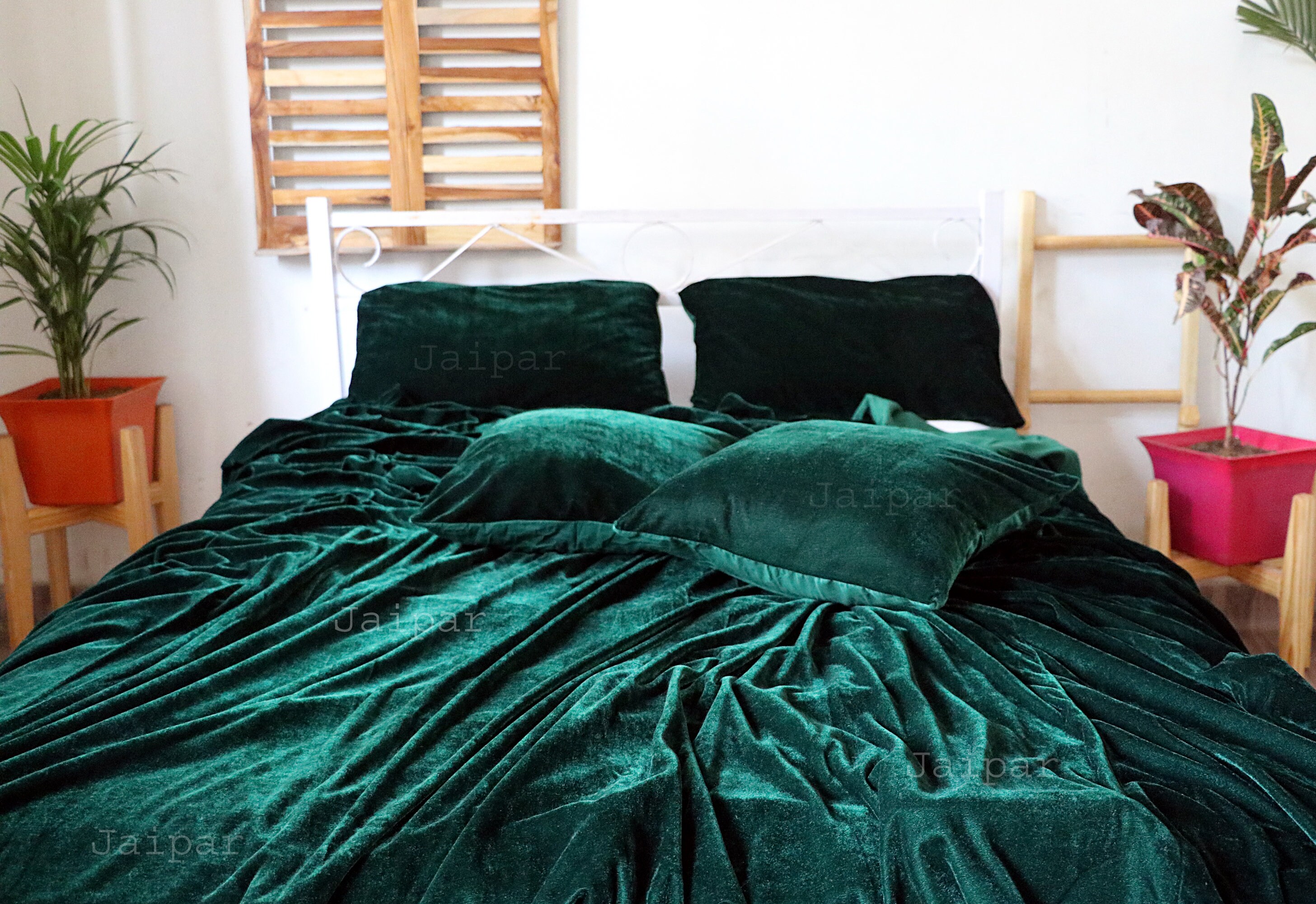 5 Pcs Set Ultra Luxury Dark Green Velvet Duvet Cover Boho Etsy