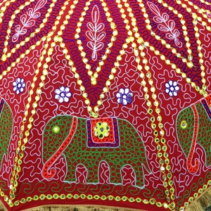 So Pretty Indian Handcrafted Elephant Embroidery Large Decorative Bohemians Garden Umbrella Sun Shade Cotton Outdoor Parasol Designer image 8