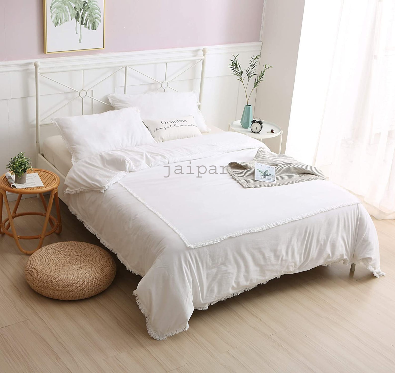 5pc White Tassels Duvet Cover Bohemian Bedding Set 100 Cotton Etsy