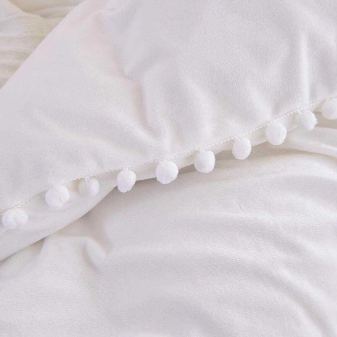 3 Piece Cotton White & Ivory Pom-pom Duvet Cover Boho Bedding | Etsy