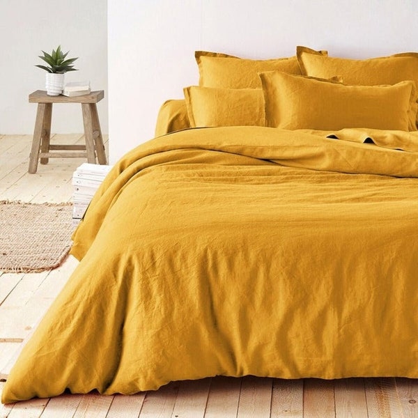 Senfgelb Baumwolle Bettbezug mit verstecktem Reißverschluss King/Queen 100% Baumwolle Bettwäsche Set/Gelbe Bettwäsche/Benutzerdefinierter Bettbezug/All Size