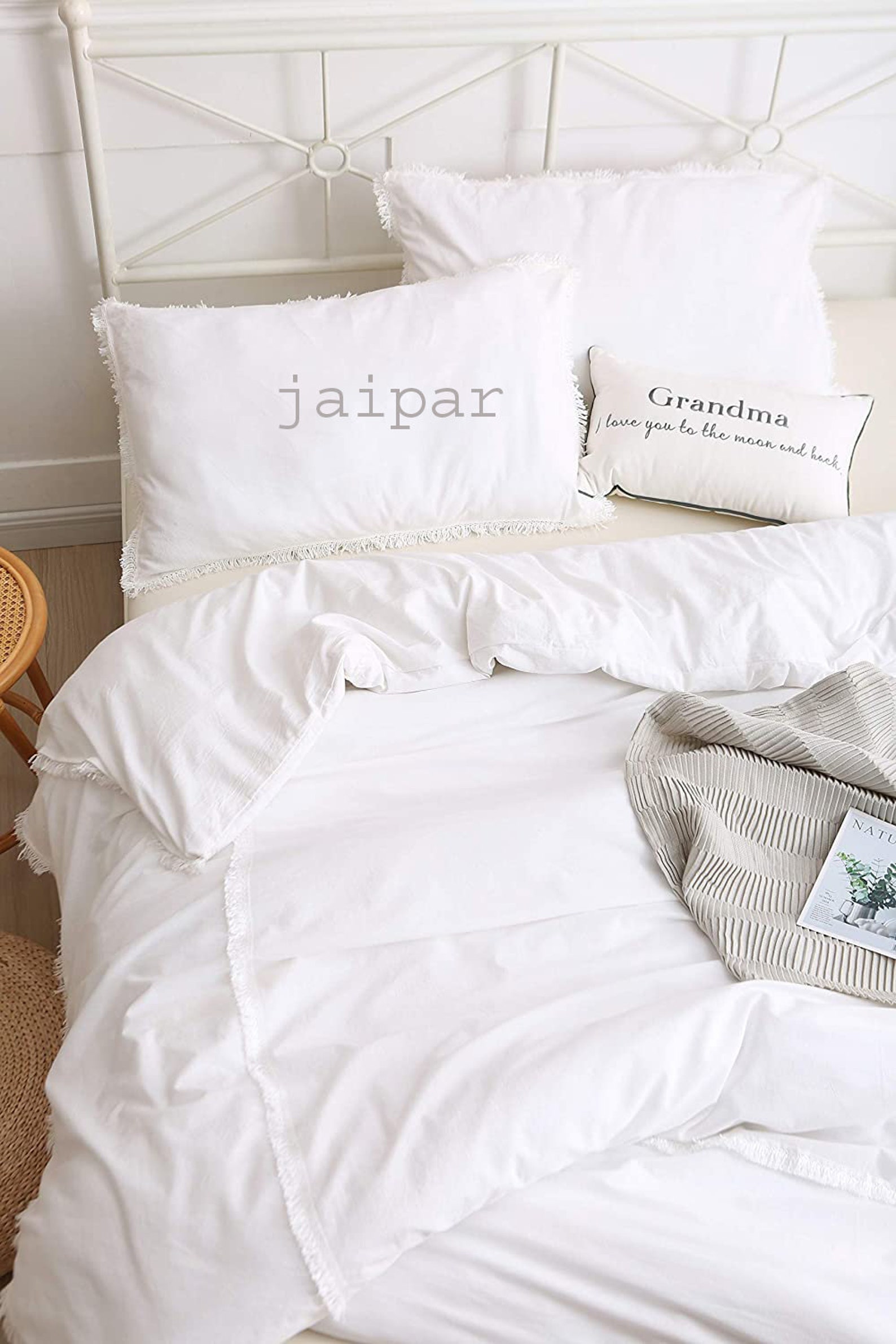 5pc White Tassels Duvet Cover Bohemian Bedding Set 100 Cotton Etsy