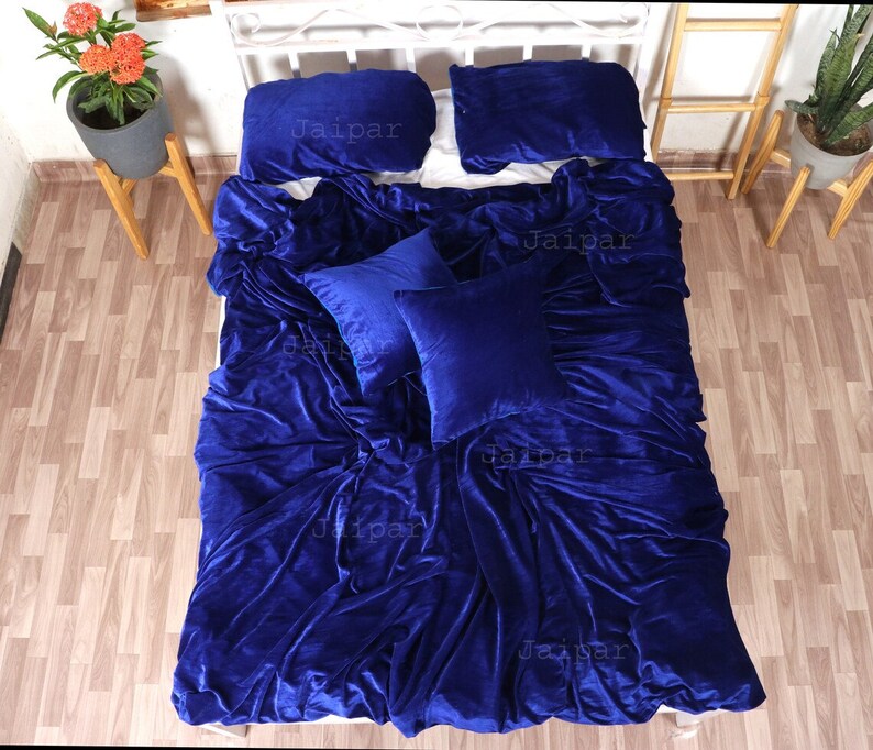 5 pcs Ultra-Luxe Broyé Royal Blue Velvet Housse de Couette Donna Cover Housse de Couette Royal Blue Velvet Housse de Couette Boho Literie UO Housse de Couette image 4