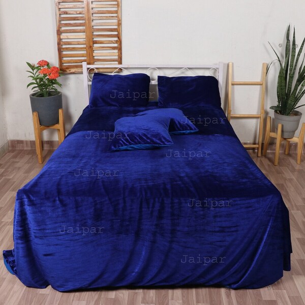 5 pcs Ultra-Luxe Broyé Royal Blue Velvet Housse de Couette Donna Cover Housse de Couette Royal Blue Velvet Housse de Couette Boho Literie UO Housse de Couette