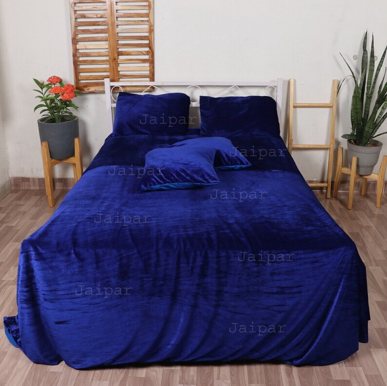 5 pcs Ultra-Luxe Broyé Royal Blue Velvet Housse de Couette Donna Cover Housse de Couette Royal Blue Velvet Housse de Couette Boho Literie UO Housse de Couette image 1