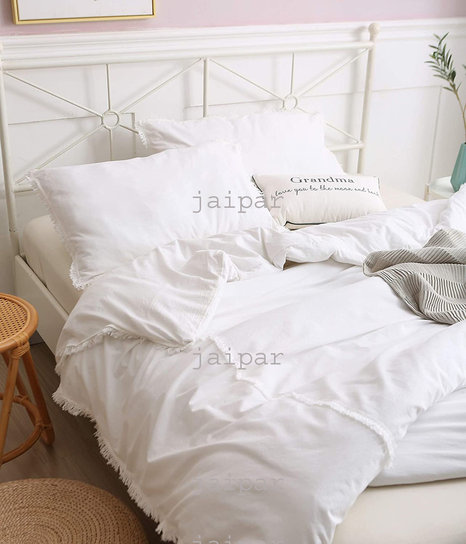 5pc White Tassels Duvet Cover Bohemian Bedding Set 100 Cotton Etsy