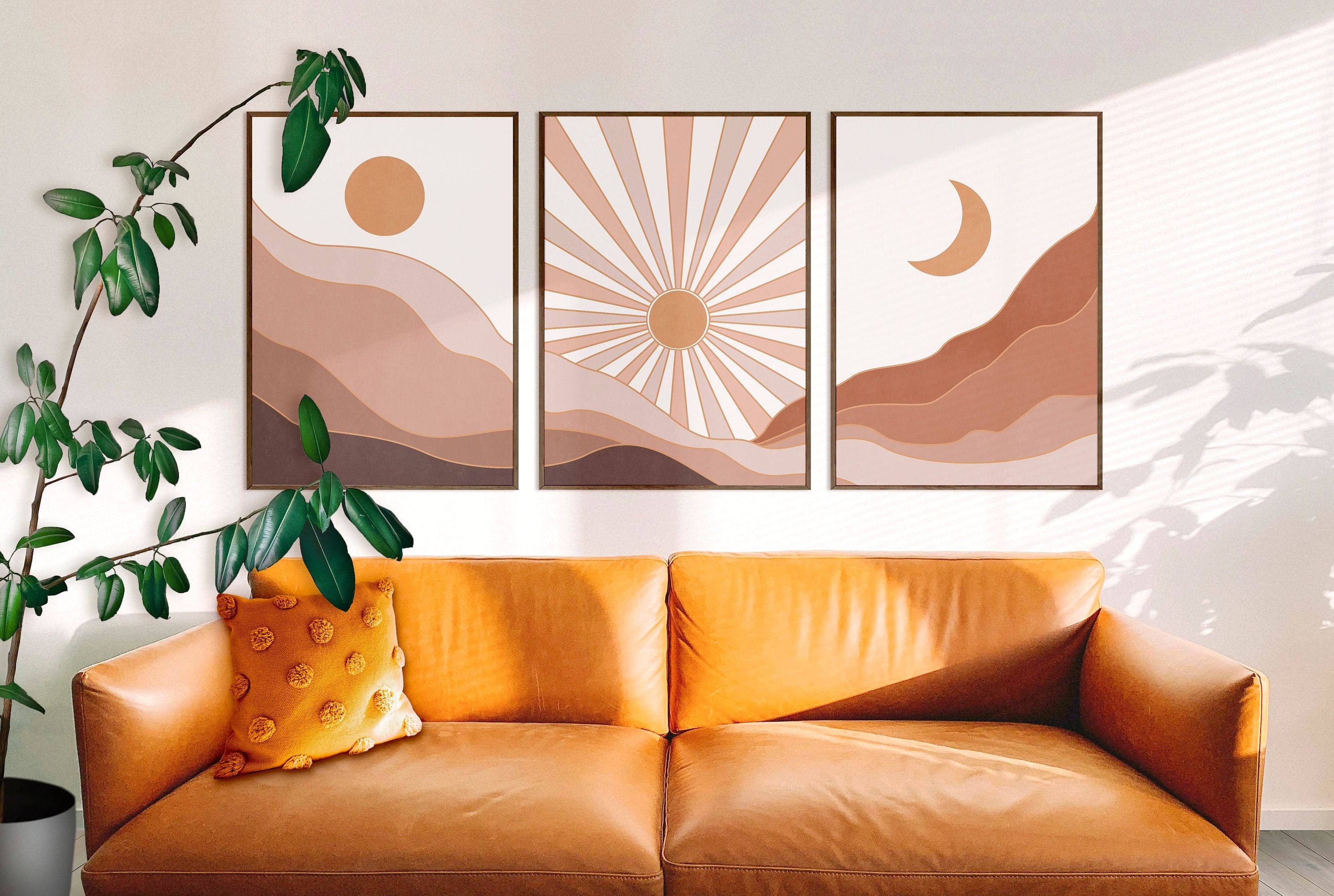 Terracotta Boho Wall Art Set of 3 Desert Print Neutral Art Etsy