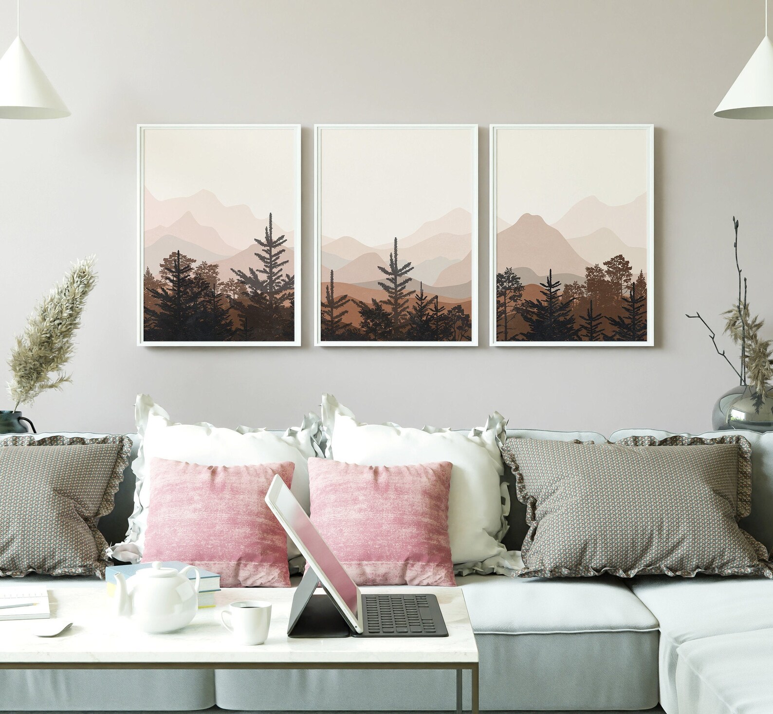 Set Of 3 Landscape Prints Wall Art Forest Foggy Mountains Etsy