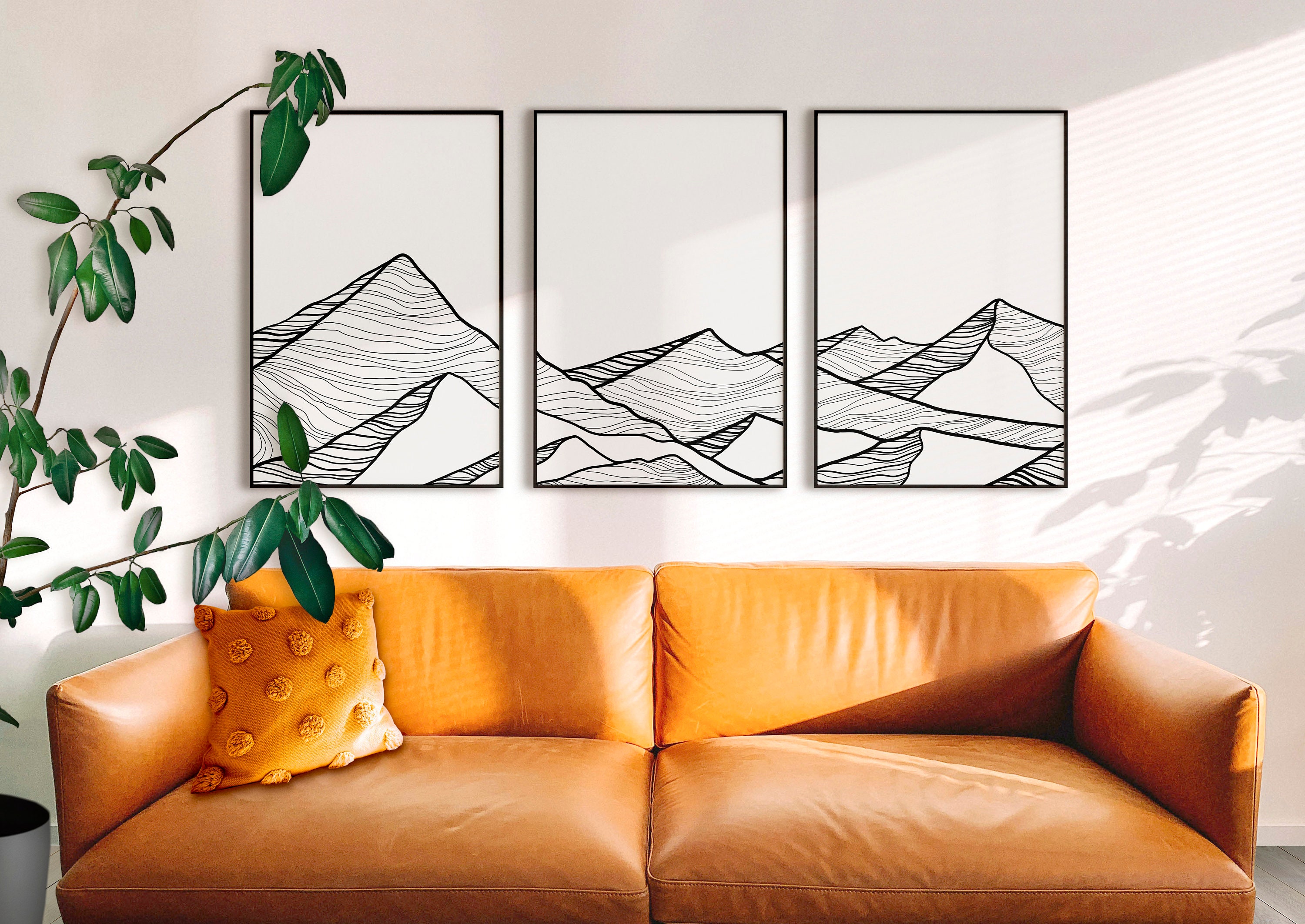 Landscape Line Art Mountain Print Set Of 3 Minimalist | Etsy
