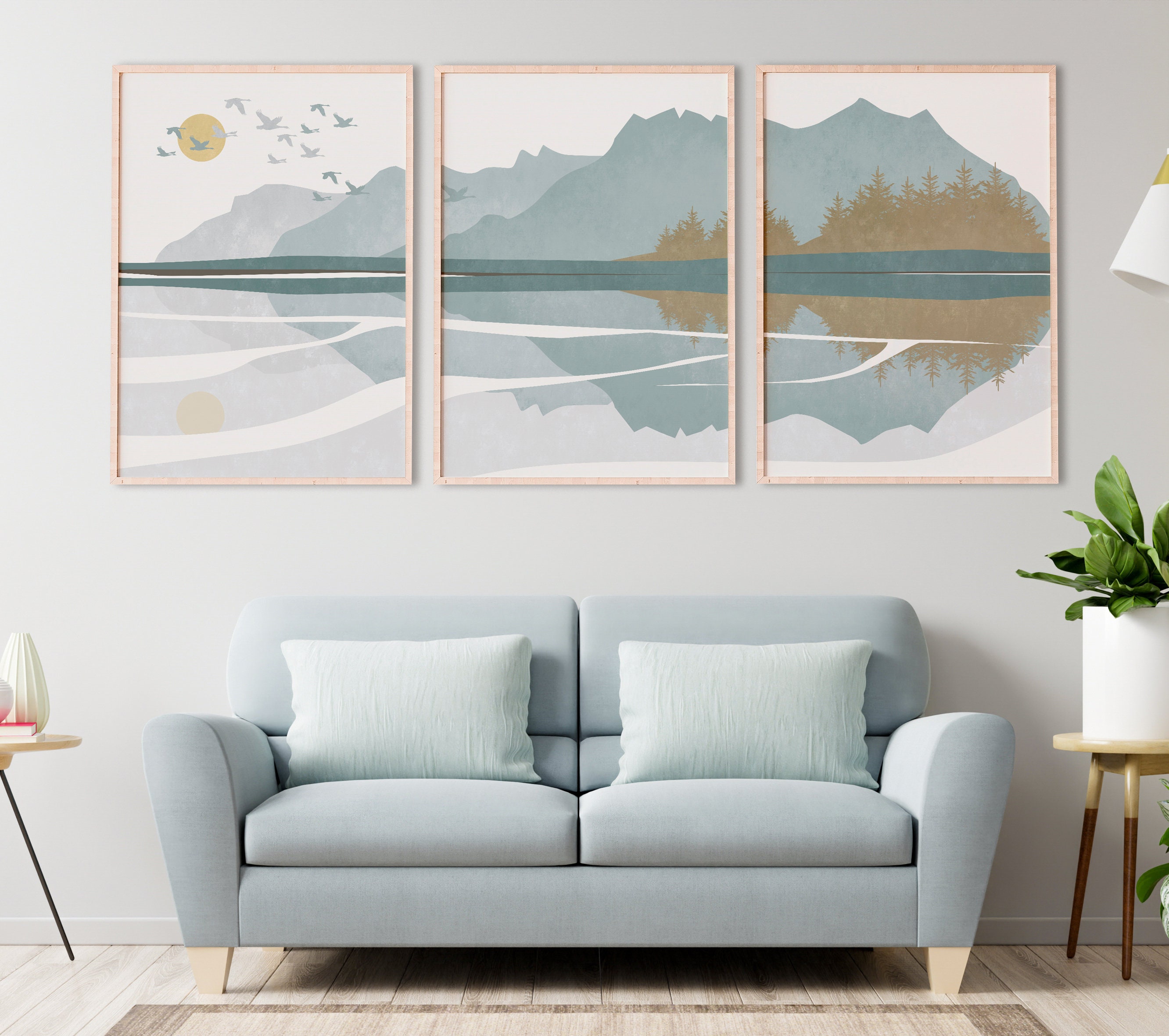 Mountain Lake Art Print Light Blue Printable Wall Art Set of | Etsy
