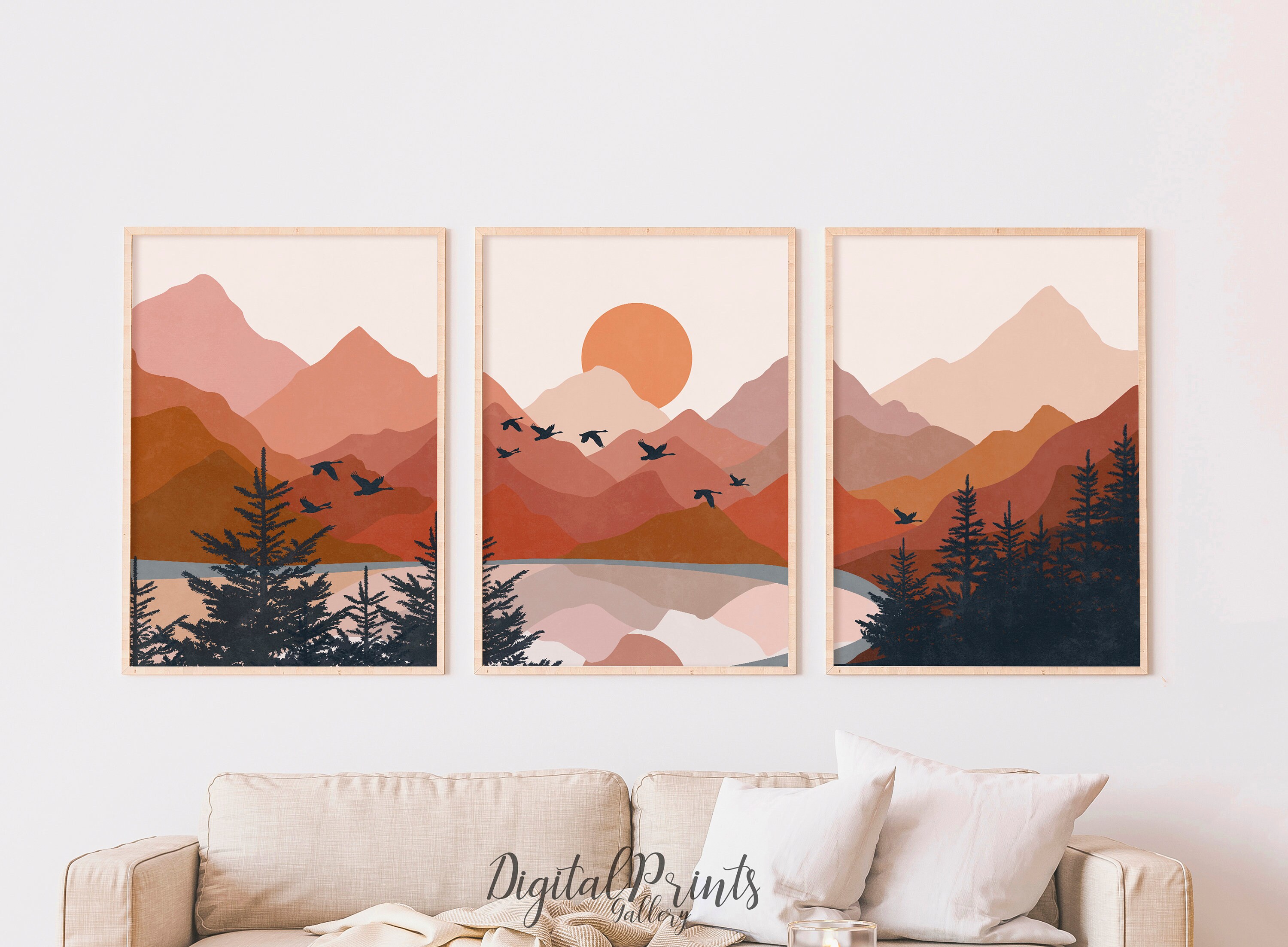 Set of 3 Nature Print Mid Century Modern Poster Printable Etsy