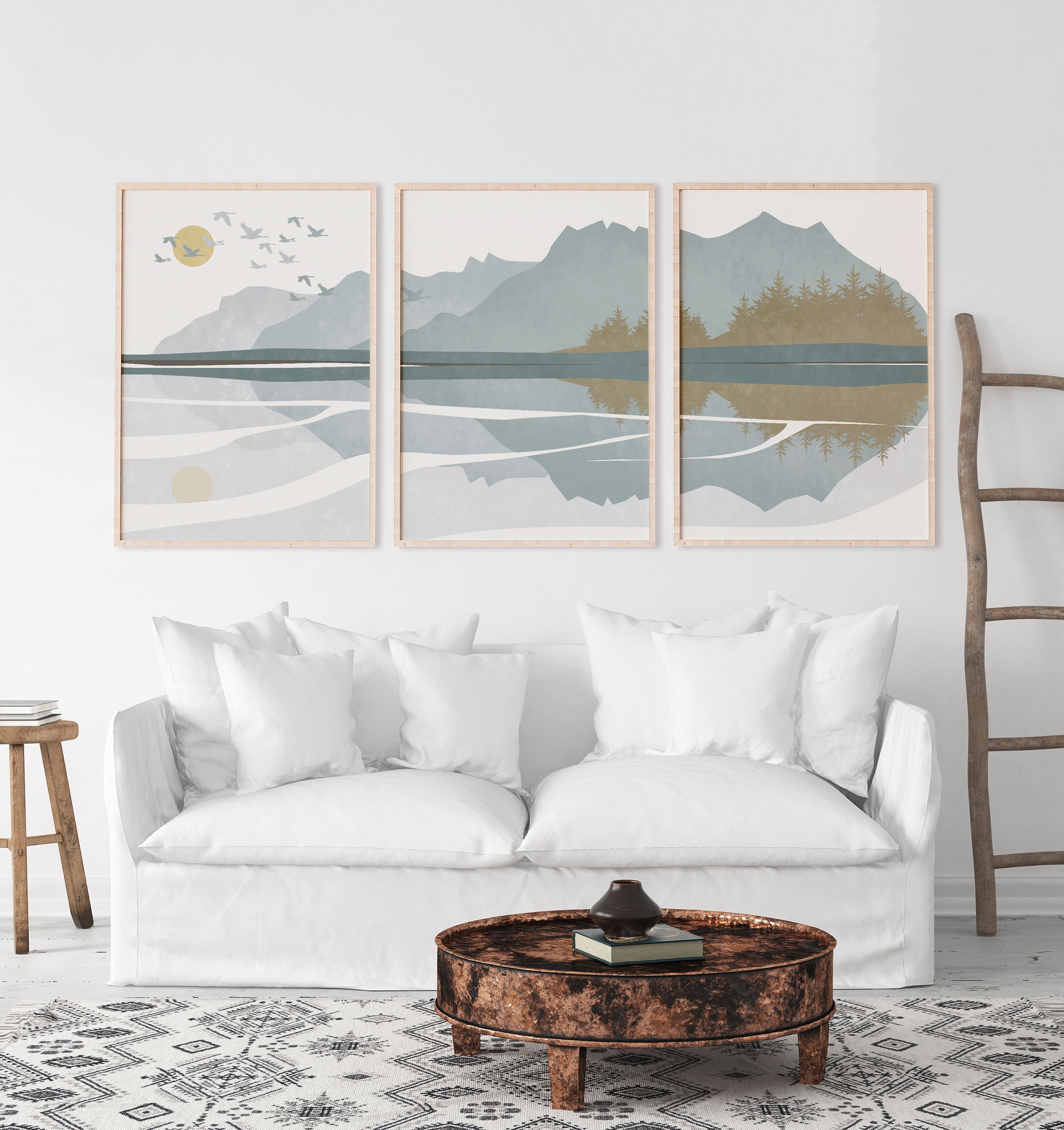 Mountain Lake Art Print Light Blue Printable Wall Art Set of | Etsy