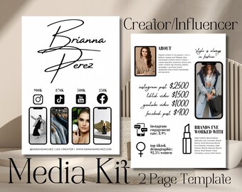 MEDIA KIT 2 Page Simple Template | Influencer UGC Creator Media Kit | Rate Card | Blogger Social Media Kit | Canva Digital Template