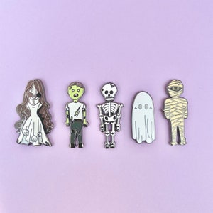 Halloween Enamel Pins, Spooky Halloween Pins, Zombie Pin, Mummy Pin, La Llorona Pin, Skeleton Pin, Small Ghost Pin