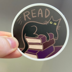 Cat Read Sticker || Low Contrast || Black Cat with Books