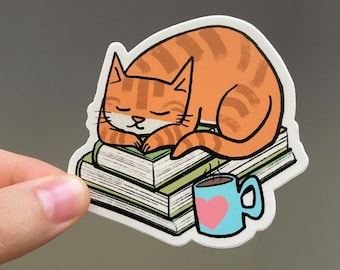 Orange Tabby Cat Sticker || Books || Library || Reading