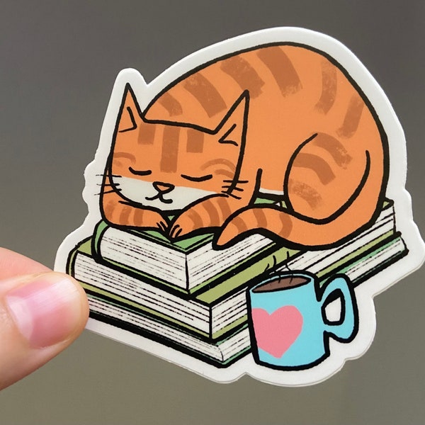 Orange Tabby Cat Sticker || Books || Library || Reading