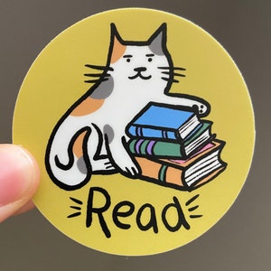 Cat Read Sticker || Calico Cat with Books