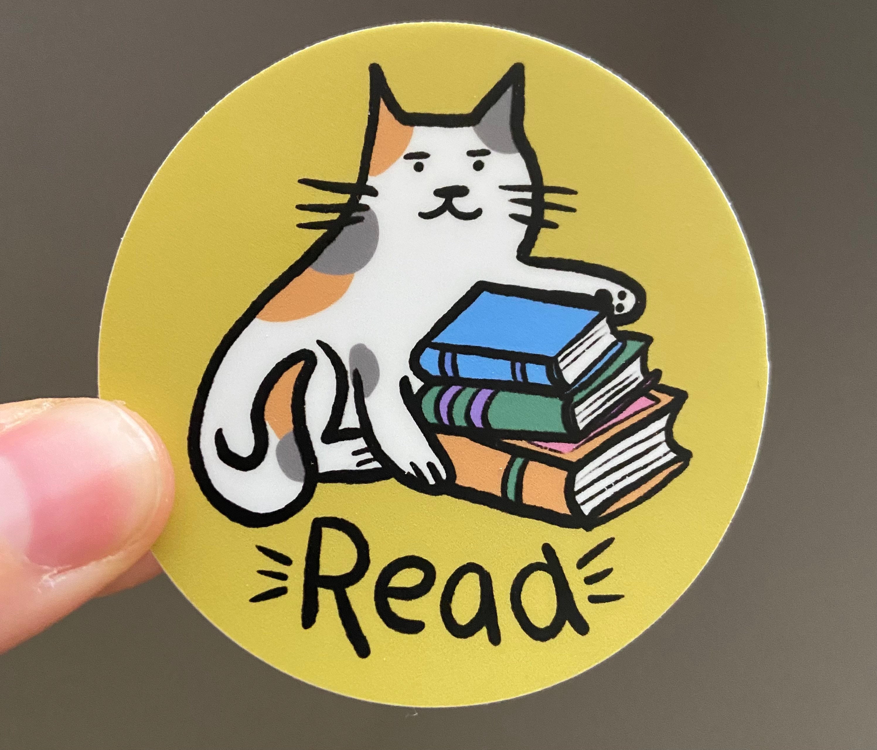 Cat Read Sticker || Calico Cat with Books