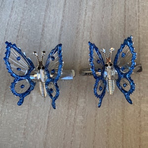 90’s Vintage Blue/Silver Moving Wings Butterfly Clip Set