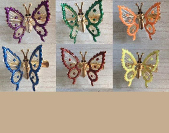 90’s Vintage Moving Wings Butterfly Clip Set - Go… - image 1