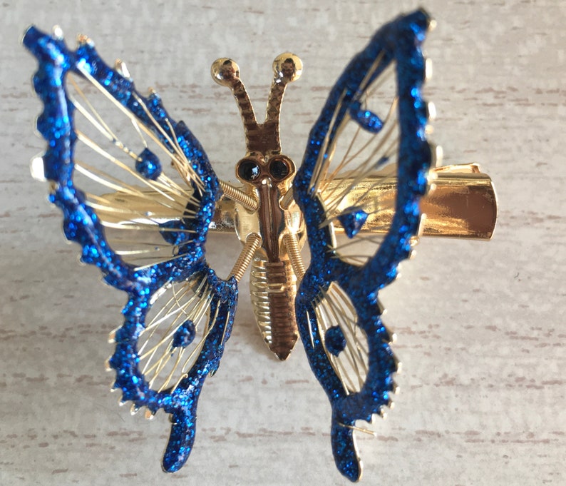 90s Vintage Blue/gold Moving Wings Butterfly Clip Set Etsy