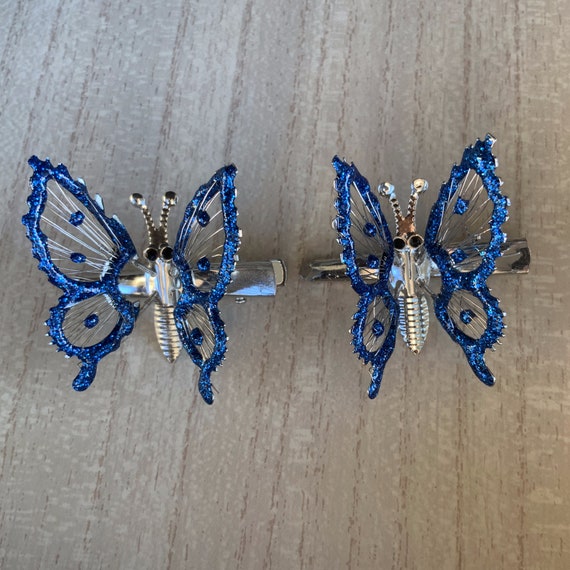 90s Vintage Blue/silver Moving Wings Butterfly Clip Set Etsy