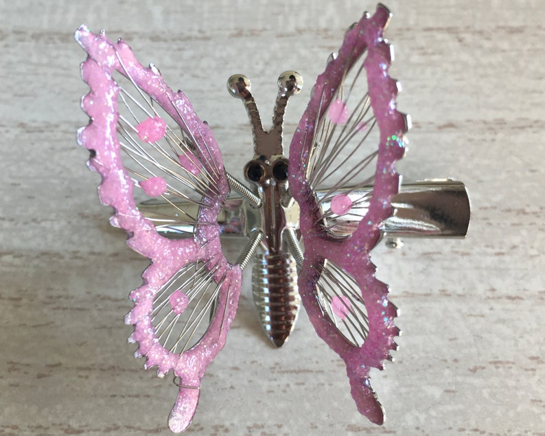 90s Vintage Pink/Silver Moving Wings Butterfly Clip Set Etsy